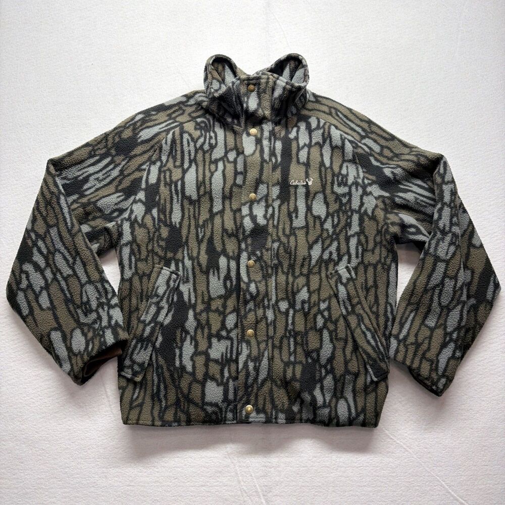 Vintage 80s Cabelas Gore-Tex Bark Camo Fleece Hunting Jacket Mens L USA Made